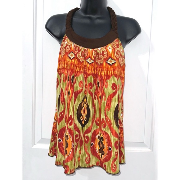 Y2K BCX Multicolor abstract print with shades of orange, green, brown - Picture 1 of 5